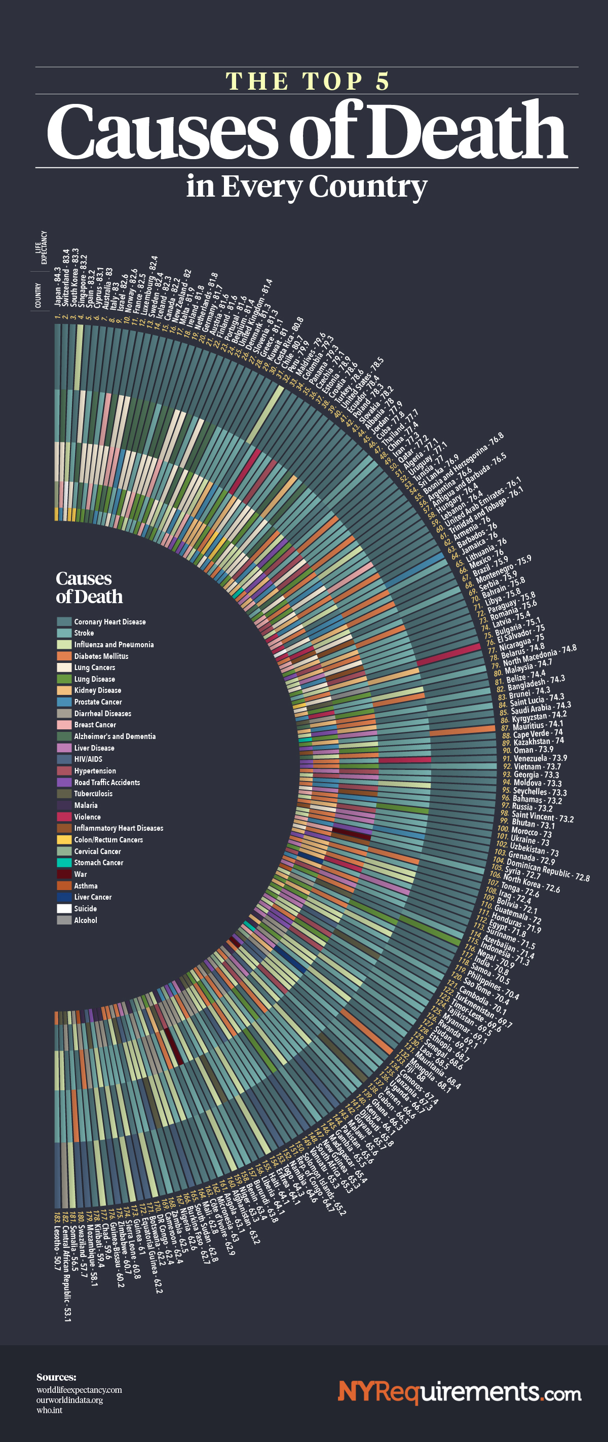 The Top 5 Causes of Death in Every Country - NY Requirements Infection Control Courses - Infographic